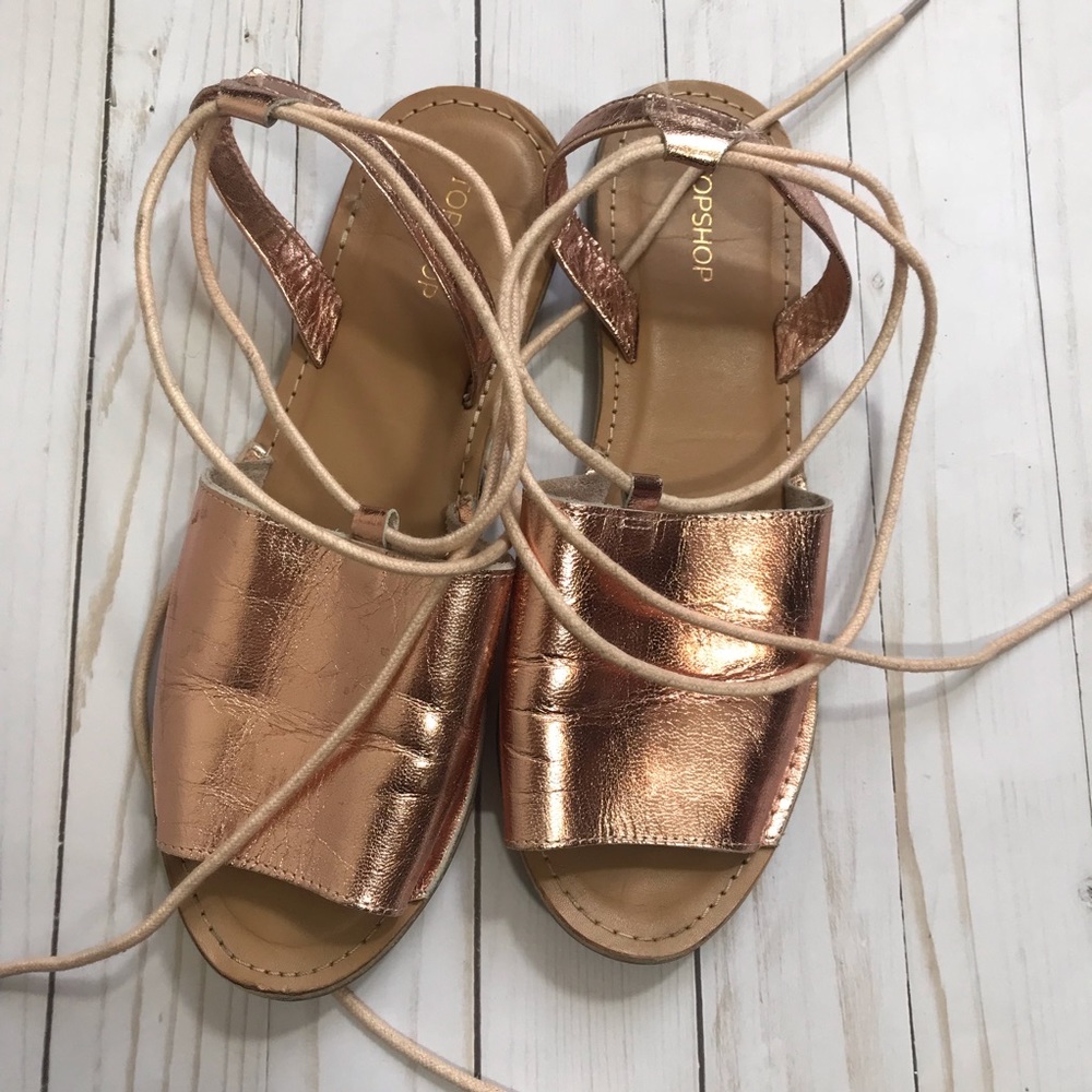 Topshop Holly Metallic Rose Gold Lace Up Sandal - Picture 4 of 7